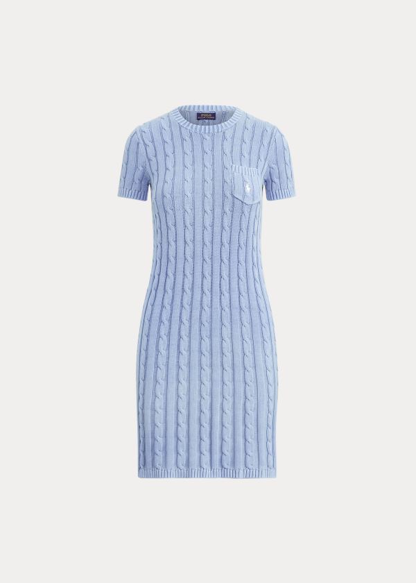 Vestidos Polo Ralph Lauren Mujer Azules Claro - Cotton Short-Sleeve - DESLW2054